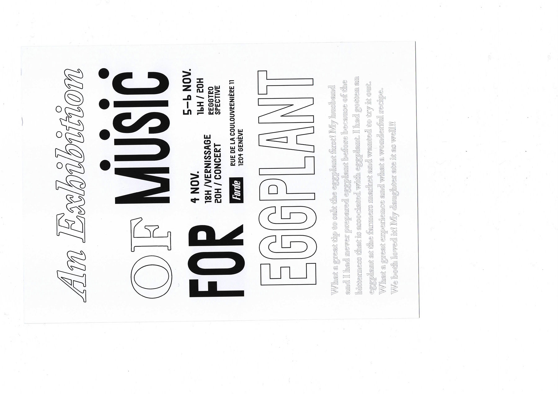 forde - flyer - An Exhibition of (Music for) Eggplant